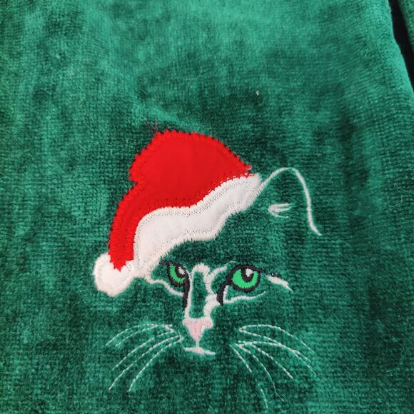 RA Briggs Green Christmas Tree Hand Towel Cat Santa Hat Embroidered Vintage Set3 - Picture 2 of 8